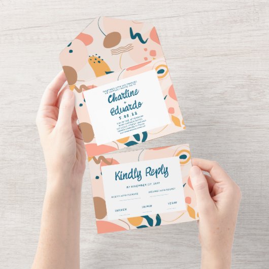 水彩抽象芸術カラフルパステル結婚ズ オールインワン招待状 (貼ってはがせる)