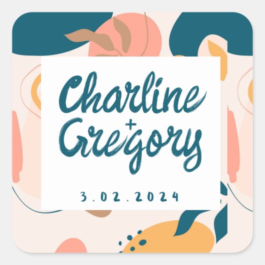 水彩抽象芸術カラフルパステル結婚ズ スクエアシール (正面)