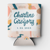 水彩抽象芸術カラフルパステル結婚ズ 缶クーラー (正面)