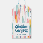 水彩抽象芸術カラフルブラシストロ結婚ーク ギフトタグ (正面)