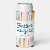 水彩抽象芸術カラフルブラシストロ結婚ーク スリム缶クーラー (Seltzer正面)