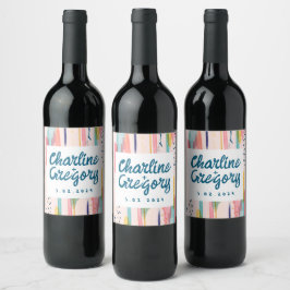 水彩抽象芸術カラフルブラシストロ結婚ーク ワインラベル