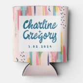 水彩抽象芸術カラフルブラシストロ結婚ーク 缶クーラー (正面)