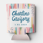 水彩抽象芸術カラフルブラシストロ結婚ーク 缶クーラー (裏面)