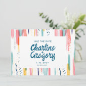 水彩抽象芸術カラフル日付の保存 招待状 (スタンド正面)