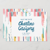 水彩抽象芸術カラフル日付の保存 招待状 (正面/裏面)