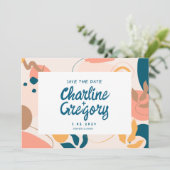 水彩抽象芸術カラフル日付の保存 招待状 (スタンド正面)