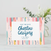 水彩抽象芸術カラフル日付の保存 招待状 (スタンド正面)