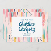 水彩抽象芸術カラフル日付の保存 招待状 (正面/裏面)