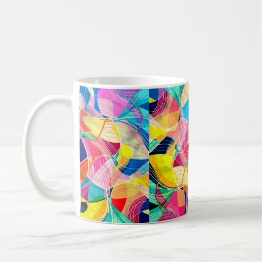 水彩抽象芸術カラフル背景（ファンタ付き） コーヒーマグカップ (左)