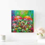 水彩抽象芸術キノコ スクエア壁時計 (ホーム)