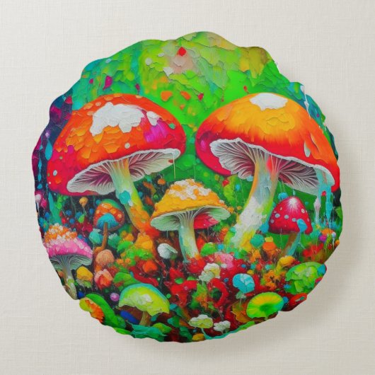 水彩抽象芸術キノコ ラウンドクッション (裏面)