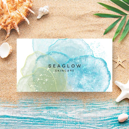 水彩抽象芸術シーブルーグリーンコースト 名刺
