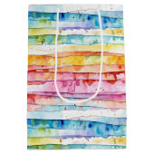 水彩抽象芸術ストライプ誕生日 ミディアムペーパーバッグ (裏面)