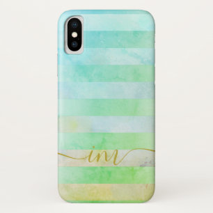 水彩抽象芸術ストライプ(モノグレーム) iPhone X ケース