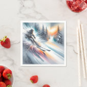 水彩抽象芸術ダウンヒルスキーヤー スタンダードカクテルナプキン (インサイチュ)