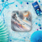 水彩抽象芸術ダウンヒルスキーヤー ペーパープレート (パーティー)