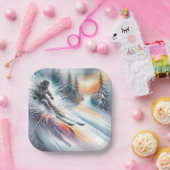 水彩抽象芸術ダウンヒルスキーヤー ペーパープレート (パーティー)