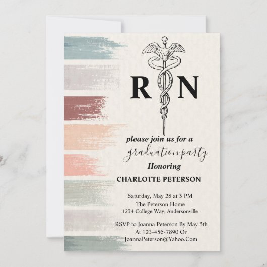 水彩抽象芸術ナース卒業パーティーの写真  招待状 (正面)