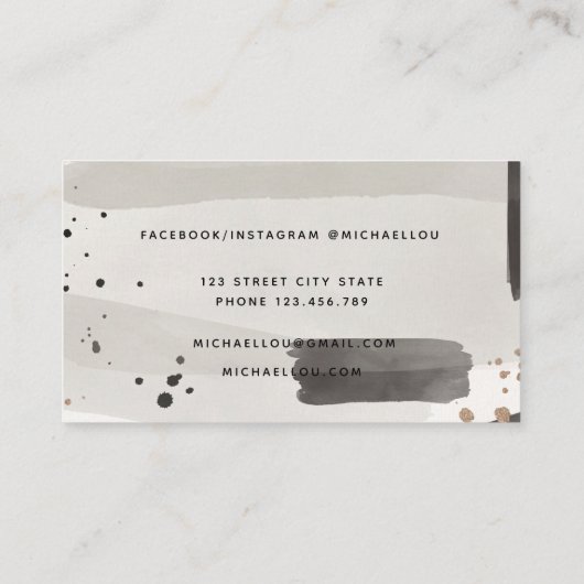 水彩抽象芸術ニュートラルグレー名刺 名刺 (裏面)