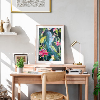水彩抽象芸術ハミングバードウォールアート ポスター