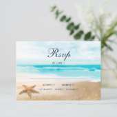 水彩抽象芸術ビーチスターフィッシュウェディングRSVP 出欠カード (スタンド正面)