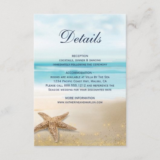 水彩抽象芸術ビーチヒトデ結婚ィス詳細 エンクロージャーカード (正面)