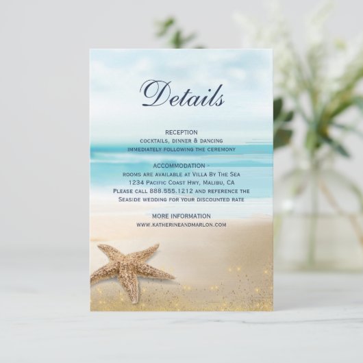 水彩抽象芸術ビーチヒトデ結婚ィス詳細 エンクロージャーカード (スタンド正面)