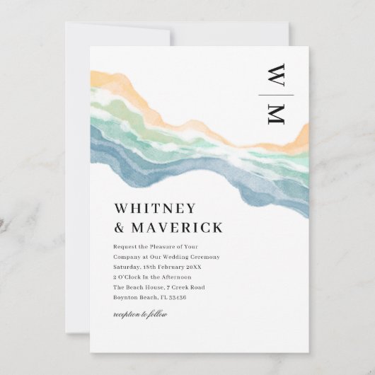 水彩抽象芸術ビーチフォト結婚式招待状 招待状 (正面)