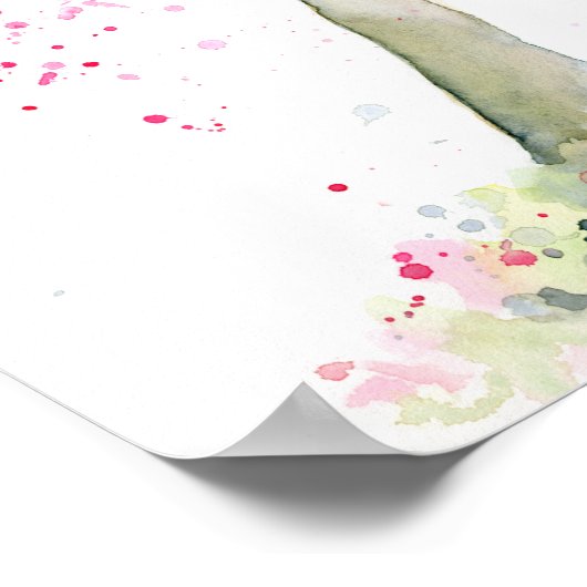 水彩抽象芸術ピンクさくらんぼツリー ポスター (角)