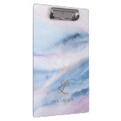 水彩抽象芸術ピンクブルーマーブルモノグラム クリップボード (右)