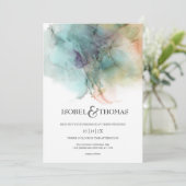 水彩抽象芸術ピーチ&グリーン結婚ズ 招待状 (スタンド正面)