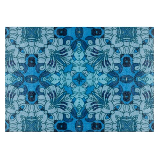 水彩抽象芸術フローラデニムブルー カッティングボード (正面)