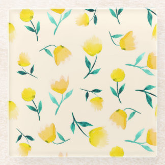 水彩抽象芸術フローラ牡丹パターン ガラスコースター