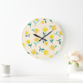 水彩抽象芸術フローラ牡丹パターン ラージ壁時計 (ホーム)