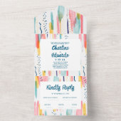 水彩抽象芸術ブカラフルラシ結婚ズ オールインワン招待状 (内側)