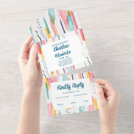 水彩抽象芸術ブカラフルラシ結婚ズ オールインワン招待状