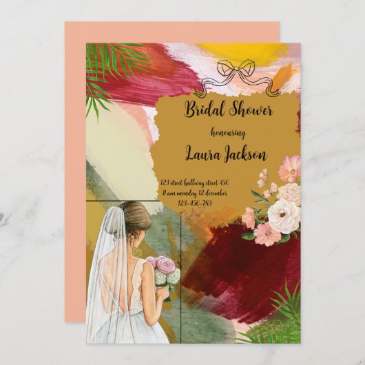 水彩抽象芸術ブライダル招待 招待状 (正面/裏面)