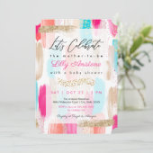 水彩抽象芸術ブラシストローク赤ちゃんシャワー 招待状 (スタンド正面)