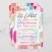 水彩抽象芸術ブラシストローク赤ちゃんシャワー 招待状 (正面/裏面)