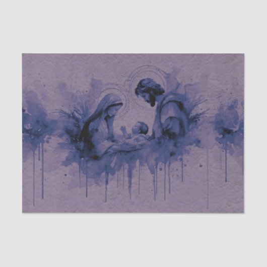 水彩抽象芸術ホーリーファミリーパープルブルー 薄葉紙 (正面)