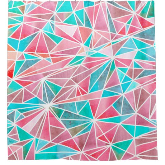 水彩抽象芸術モザイク模様 シャワーカーテン (正面)