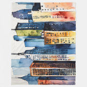水彩抽象芸術モダンの絵画街並み フリースブランケット (正面)
