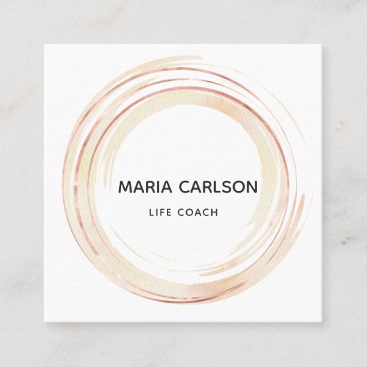 水彩抽象芸術円ブラシストロークrosegold スクエア名刺 (正面)