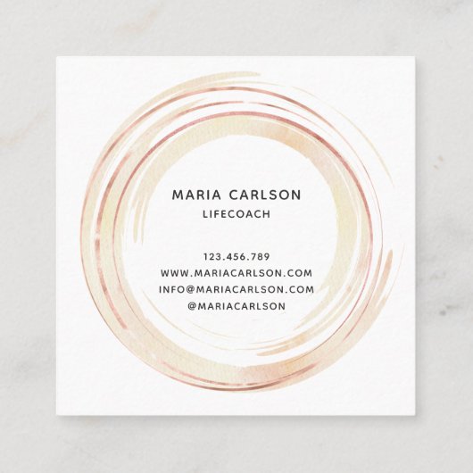 水彩抽象芸術円ブラシストロークrosegold スクエア名刺 (裏面)