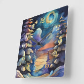 水彩抽象芸術冬のシーンクリスマス スクエア壁時計 (傾斜)