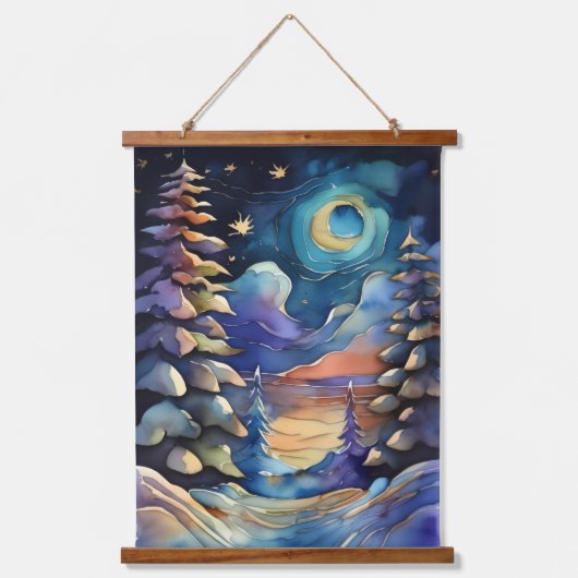 水彩抽象芸術冬のシーンクリスマス 吊り下げ型タペストリー (正面)