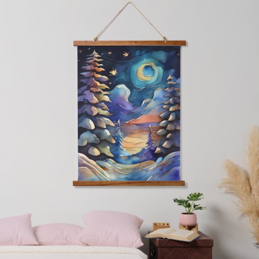 水彩抽象芸術冬のシーンクリスマス 吊り下げ型タペストリー (寝室)