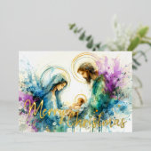 水彩抽象芸術出生シーンパープルブルー 箔シーズンカード (立ち正面)