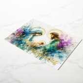 水彩抽象芸術出生シーンパープルブルー 箔シーズンカード (回転した状態)